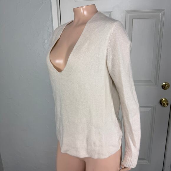 James Perse Knit Cashmere Sweater Women's 3 V neck Cream Long Sleeve Career S3-1 - Picture 2 of 6